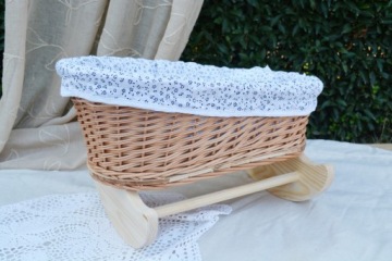 KOŁYSKA WIKLINOWA D/LALEK NATURALNY + DODATKI