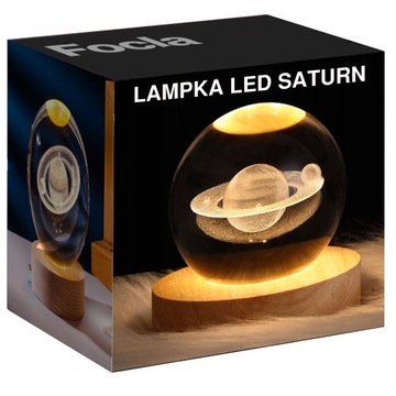 LAMPKA NOCNA BIURKOWA LED SZKLANA KULA - SATURN KOSMOS LAMPA DEKORACYJNA 3D