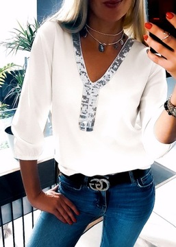 . БЛУЗКА БЕЛАЯ, ЭЛЕГАНТНАЯ СВОБОДНАЯ РУБАШКА СО ВСТАВКОЙ