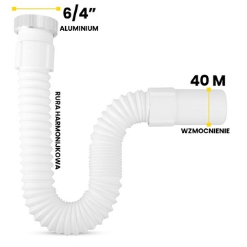ГИБКИЙ сифон 6/4х40 мм Слив для раковины УСИЛЕННАЯ Труба полусифонная
