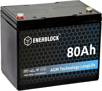 AKUMULATOR AGM 12V 80AH BEZOBSŁUGOWY ENERBLOCK DEEP-CYCLE