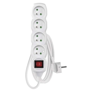Przedłużacz 2 m / 4 gniazda / z wyłącznikiem / biały / PVC / 1 mm2 | EMOS