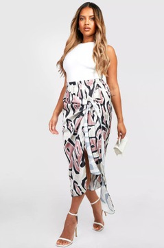 M4E207 BOOHOO PLUS WZORZYSTA SATYNOWA SPÓDNICA XXL