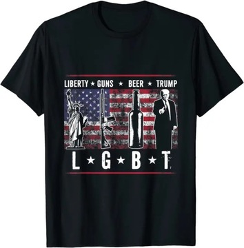 Liberty Guns Beer Trump LGBT Parody Funny Gift cotton T-Shirt Koszulka