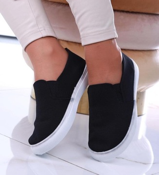 Czarne damskie wsuwane tenisówki trampki slip on buty 13638 38