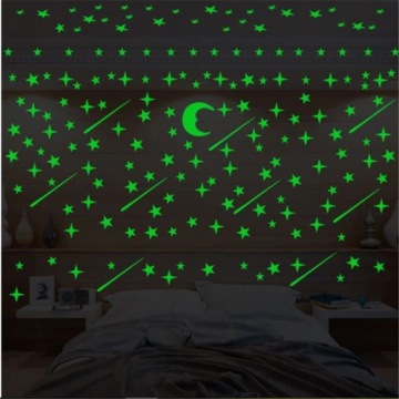 Флуоресцентные самоклеящиеся звезды и луна, светящиеся в темноте, 216 шт.