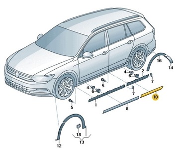 LISTWA TYLNYCH PRAWYCH DRZWI GRUNT. VW PASSAT B8