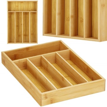 ОРГАНАЙЗЕР ДЛЯ СТОЛОВЫХ ПРИБОРОВ БАМБУК, ВСТАВКА В КУХОННЫЙ ЯЩИК, КОНТЕЙНЕР ПРЕМИУМ