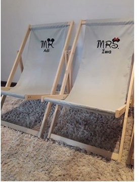 ДЕРЕВЯННЫЙ шезлонг Mr Mrs + ИМЯ 2 шт! печать логотипа
