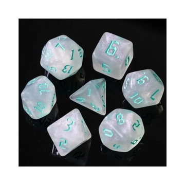MROCZNY BŁĘKITNY ZESTAW 7 PRZEZROCZYSTYCH KOŚCI RPG