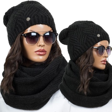 PIĘKNY KOMPLET CZAPKA + KOMIN ELEGANCKI CIEPŁY NEW