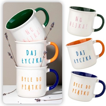 ZABAWNY KUBEK PORCELANOWY 360 ml KOLOROWY MINIMALIZM MIKROFALÓWKA ZMYWARKA