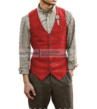 2023 Winter Men Suit Vest Lapel V Neck Wool Herrin