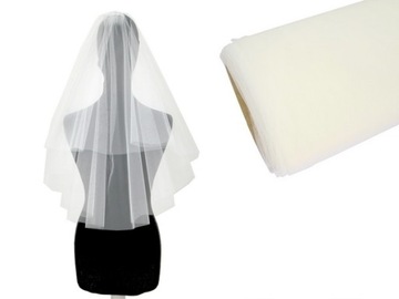 WELON ŚLUBNY 70 cm dwuwarstwowy na grzebyku - kolor IVORY, ŚMIETANKOWY