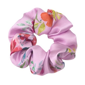 Satynowa scrunchie jedwabna ALMANIA - różowa łąka