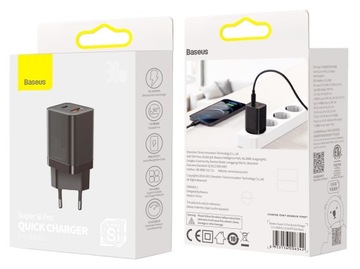БЫСТРОЕ СЕТЕВОЕ ЗАРЯДНОЕ УСТРОЙСТВО BASEUS ДЛЯ ТЕЛЕФОНА 2X USB USB-C 30 Вт PD QC 3.0 AFC
