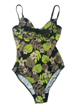 Strój kostium kąpielowy jednoczęściowy 40,L bikini liście Cannelle France