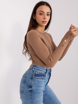 SWETER damski CIĄGLIWY prążkowany ozdobne rękawy F39 c.niebieski M/L