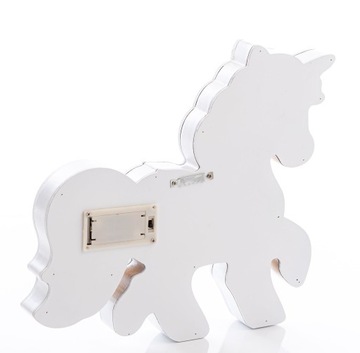 ДЕРЕВЯННЫЙ НОЧНИК С ДИОДАМИ СЧАСТЛИВЫЙ БЕГЕМ БЕЛЫЙ ЕДИНОРОГ