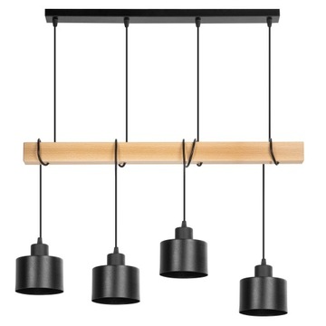 Lampa wisząca BELKA DREWNIANA buk 4x WALEC PUSZKA LOFT czarna