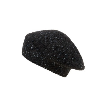 melonik CZARNY damski wełniany beret zimowy modny błyszczący ciepły POLSKI