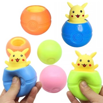 6x АНТИСТРЕССОВАЯ СЕНСОРНАЯ ИГРУШКА SMASH PIKACHU POKEBALL