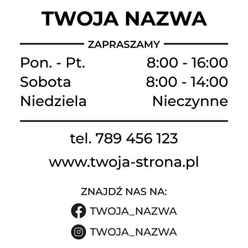 NAKLEJKA GODZINY OTWARCIA NA SZYBĘ WITRYNĘ | 42x47 cm | W08