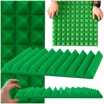 PIANKA akustyczna PIRAMIDA mata CIEMNA Zielona 5cm panel ścienny do pokoju