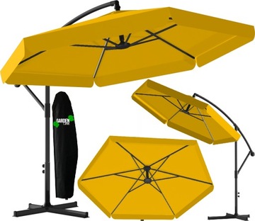 PARASOL OGRODOWY SKŁADANY 350cm Z FALBANĄ ŻÓŁTY POKROWIEC