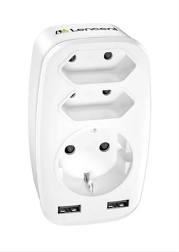 Gniazdo Elektryczne, USB A x2, rozgałęźnik 2+1=3 gniazda LENCENT biały 5w1