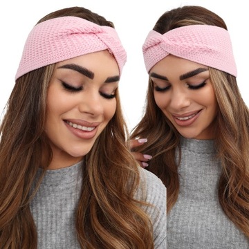 OPASKA DAMSKA NA GŁOWĘ USZY NAUSZNIKI TURBAN CZAPKA CIEPŁA SZEROKA PUD RÓŻ