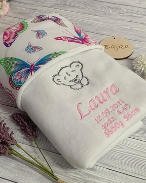 Одеяло 50х75 см с вышивкой, графикой, логотипом имя ребенка в подарок на день рождения, коляску.