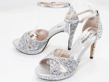 СЕРЕБРЯНЫЕ БОСОНОЖКИ НА ШПИЛЬКЕ С БЛЕСТЯЩЕЙ ПЛАТФОРМОЙ AG 39