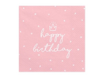 Serwetki Happy Birthday różowe 20szt roczek