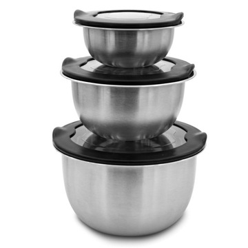 Набор из 3-х мисок с крышками, наборы емкостей, миски из нержавеющей стали, 3 шт.