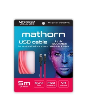 Kabel tethering Mathorn MTC-500M 5m 10Gbps 60W USB A-C Magenta
