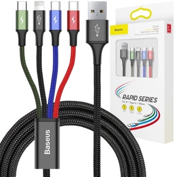BASEUS SZYBKI KABEL USB Lightning/2x USB C/micro USB MOCNY PRZEWÓD 1.2m 4W1