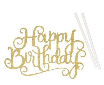 Topper na tort Happy Birthday dekoracja Złoty