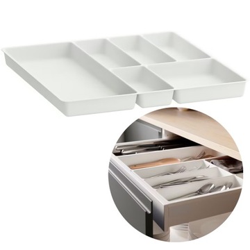 PRAKTYCZNA Tacka/pojemnik ORGANIZER na Sztućce 51x50 cm BIAŁY Segregator
