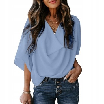 Koszula szyfonowa luźna V-neck casual top T-shirt damska odzież