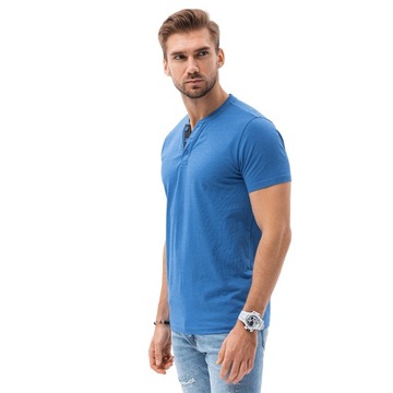 T-shirt męski bez nadruku S1390 niebieski melanż M