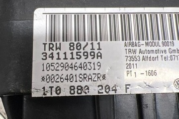 ULOŽENÍ AIRBAG SPOLUJEZDCE VW TOURAN (1T3) 1052904640319 2.0L DIESEL 2012