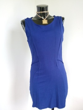 MANGO elegancka niebieska kobaltowa sukienka midi