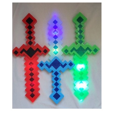 АЛМАЗНЫЙ МЕЧ MINECRAFT ПИКСЕЛЬ СВЕТ ЗВУК LED 37 см