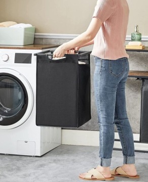 Большая двухотделительная корзина для белья с полкой и деревянной столешницей, ЛОФТ черный