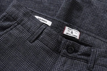 JACK&JONES SLIM MARCO granatowe spodnie męskie nad kostkę w kratkę W29 L30