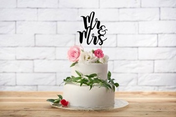 TOPPER na tort Mr&Mrs CZARNY 25cm ślub WESELE