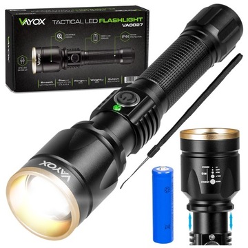 LATARKA LED TAKTYCZNA AKUMULATOROWA MOCNA ALUMINIOWA ZOOM USB IPX EDC VAYOX