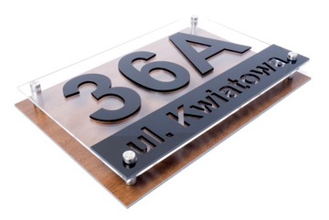 Tablica adresowa adres 3D numer na dom 40x30 aluminium z fakturą drewna