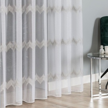 Штора вышитая серым узором и свинцом, 280 см.